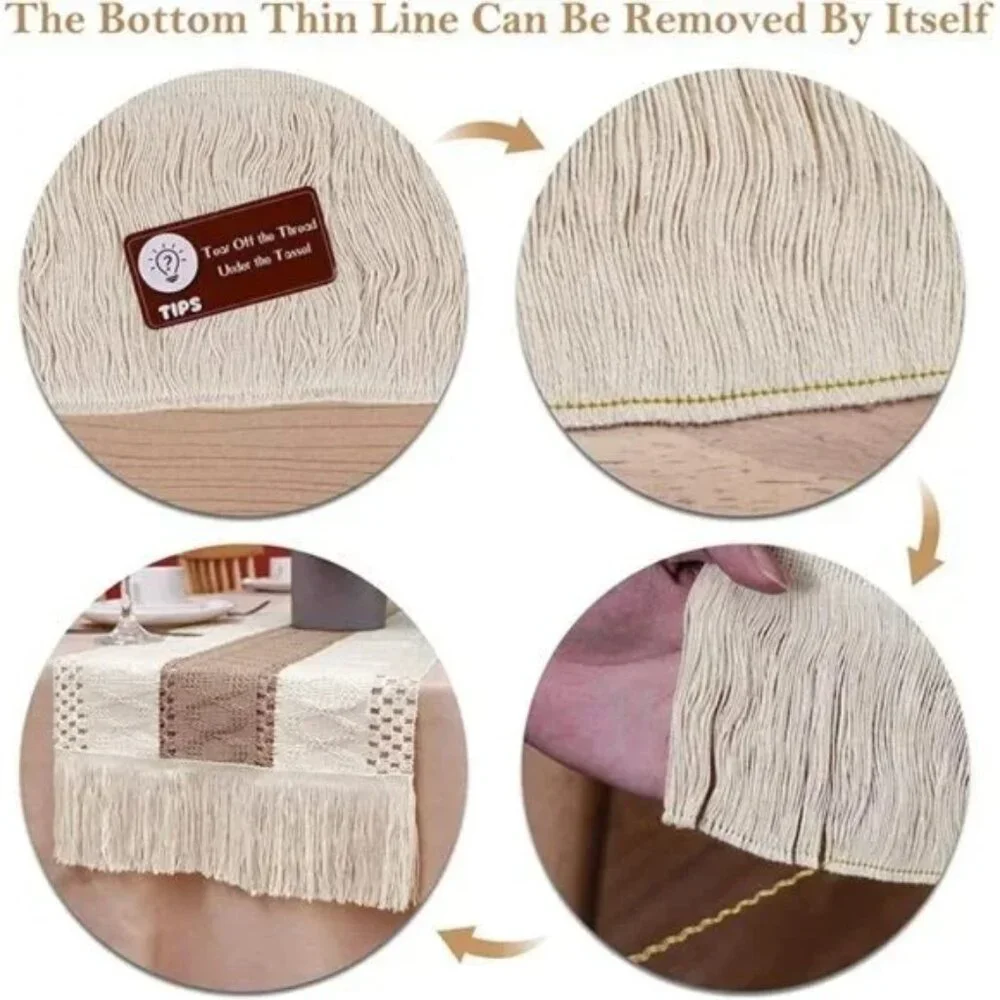 Macrame Table Runner Farmhouse Style, Natural Burlap Boho Table Runner Modern